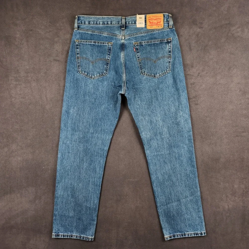 Levis 505 Jeans Mens 36x32 Blue‎ Mid Rise Regular Fit Straight Leg NEW